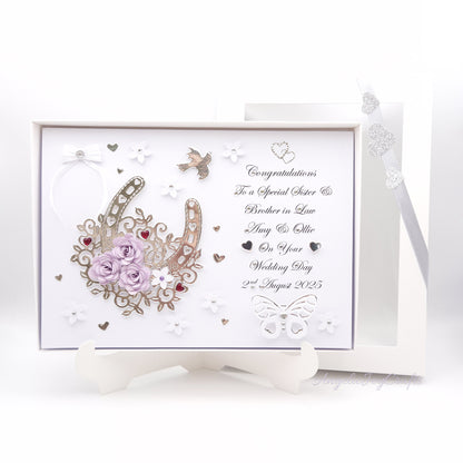 Handmade Personalised 3D Wedding Card with Lucky Floral Horseshoe + Complimentary Gift Box | Anniversary | Wedding | Engagement