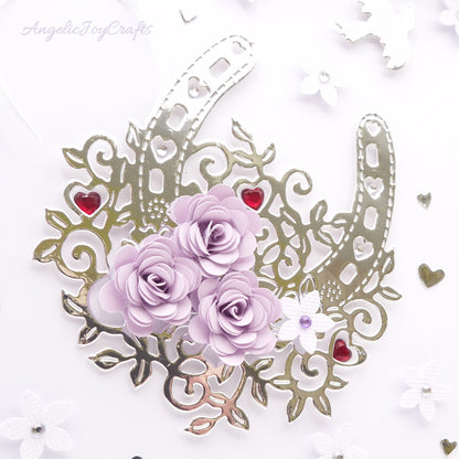 Handmade Personalised 3D Wedding Card with Lucky Floral Horseshoe + Complimentary Gift Box | Anniversary | Wedding | Engagement