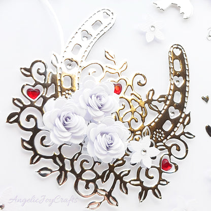 Handmade Personalised 3D Wedding Card with Lucky Floral Horseshoe + Complimentary Gift Box | Anniversary | Wedding | Engagement