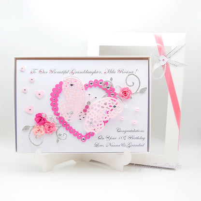 Handmade Personalised 3D Birthday Card with Ornate Butterfly & Hearts + Complimentary Gift Box | Birthday | Mother's Day