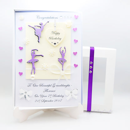 Handmade Personalised 3D Birthday Card with Ballerinas, Bows  & Hearts + Complimentary Gift Box | Birthday | Mother's Day