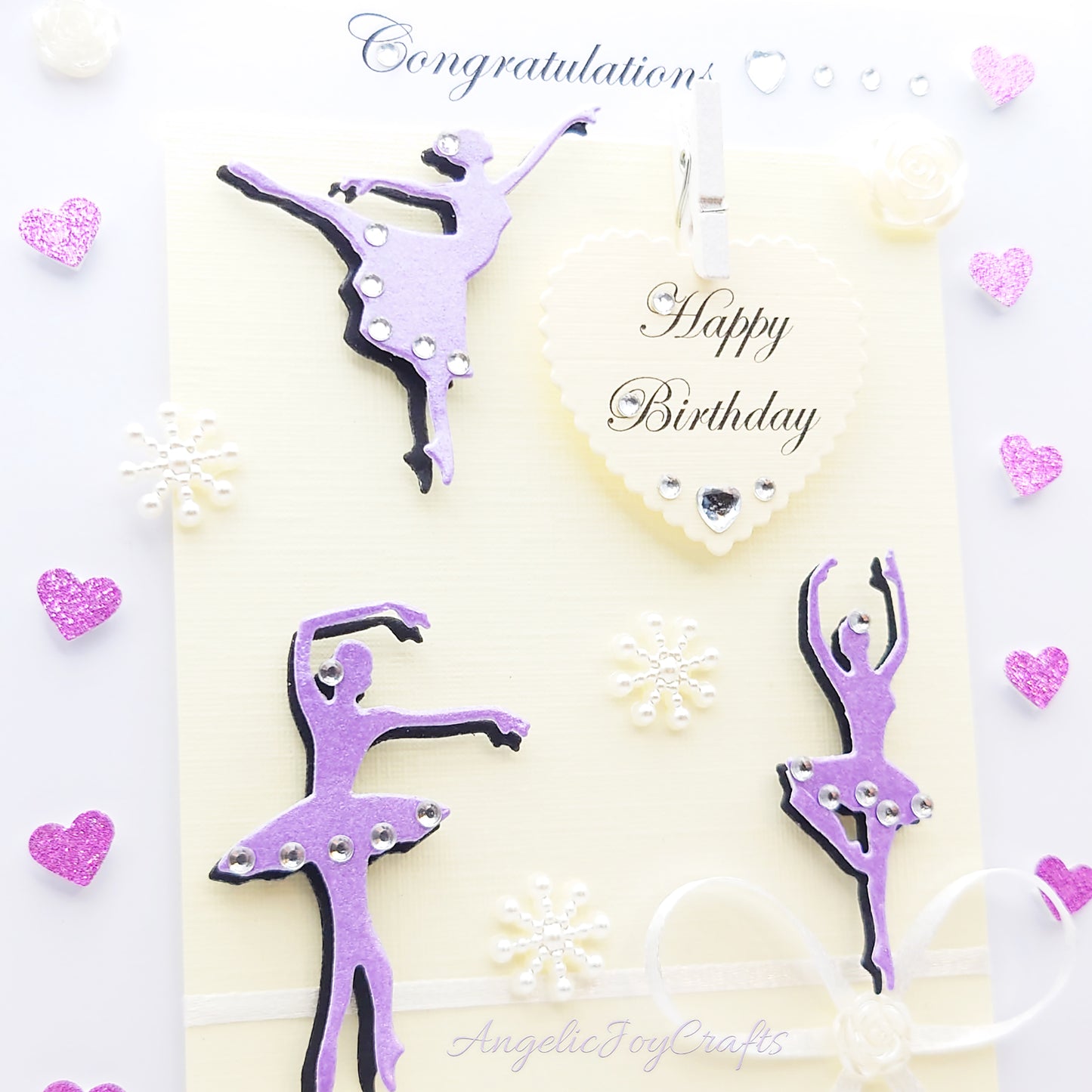 Handmade Personalised 3D Birthday Card with Ballerinas, Bows  & Hearts + Complimentary Gift Box | Birthday | Mother's Day