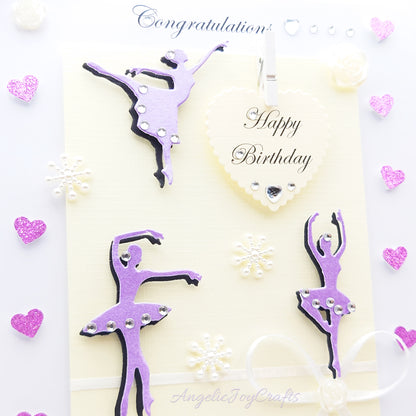 Handmade Personalised 3D Birthday Card with Ballerinas, Bows  & Hearts + Complimentary Gift Box | Birthday | Mother's Day