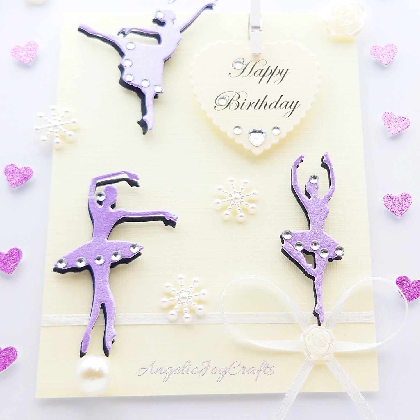 Handmade Personalised 3D Birthday Card with Ballerinas, Bows  & Hearts + Complimentary Gift Box | Birthday | Mother's Day
