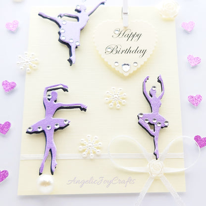 Handmade Personalised 3D Birthday Card with Ballerinas, Bows  & Hearts + Complimentary Gift Box | Birthday | Mother's Day