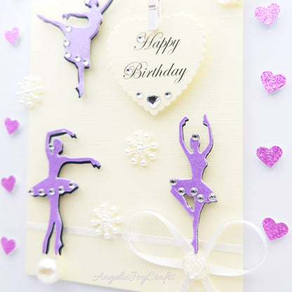 Handmade Personalised 3D Birthday Card with Ballerinas, Bows  & Hearts + Complimentary Gift Box | Birthday | Mother's Day