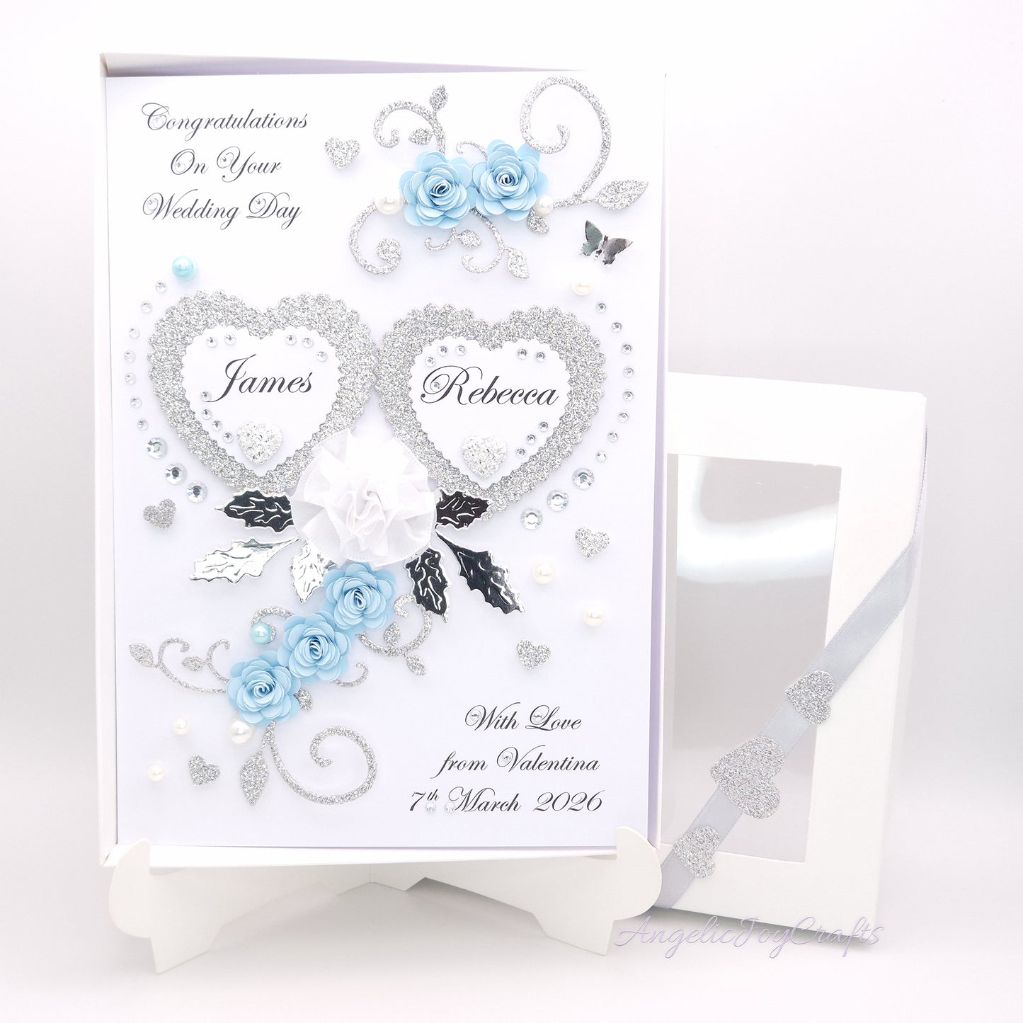 Handmade Personalised 3D Wedding Card with Floral Swirls & Butterflies + Complimentary Gift Box | Anniversary | Wedding | Engagement