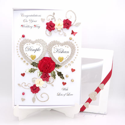 Handmade Personalised 3D Wedding Card with Floral Swirls & Butterflies + Complimentary Gift Box | Anniversary | Wedding | Engagement