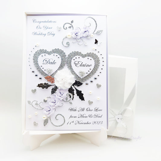 Handmade Personalised 3D Wedding Card with Floral Swirls & Butterflies + Complimentary Gift Box | Anniversary | Wedding | Engagement