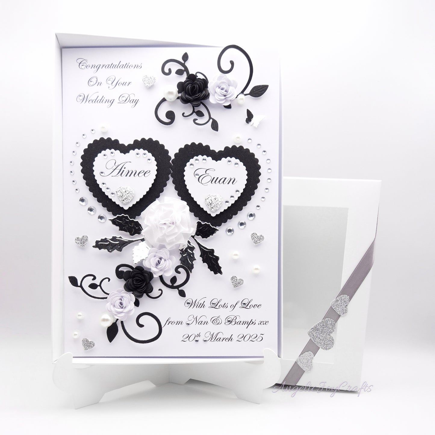 Handmade Personalised 3D Wedding Card with Floral Swirls & Butterflies + Complimentary Gift Box | Anniversary | Wedding | Engagement