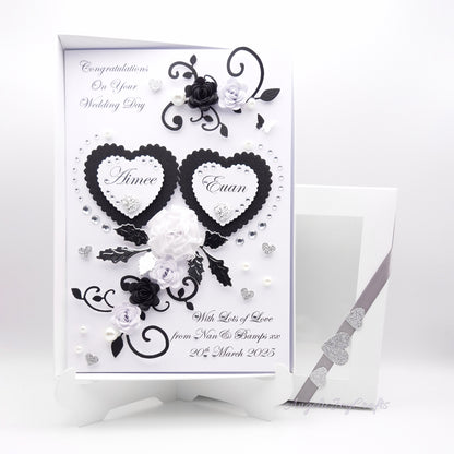 Handmade Personalised 3D Wedding Card with Floral Swirls & Butterflies + Complimentary Gift Box | Anniversary | Wedding | Engagement