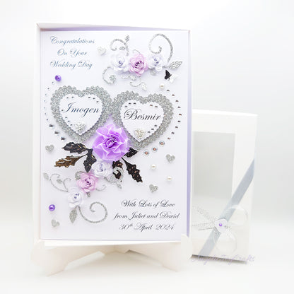 Handmade Personalised 3D Wedding Card with Floral Swirls & Butterflies + Complimentary Gift Box | Anniversary | Wedding | Engagement