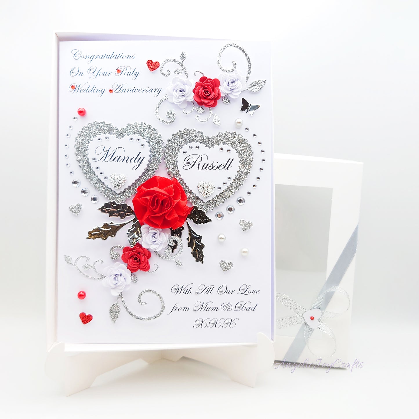 Handmade Personalised 3D Wedding Card with Floral Swirls & Butterflies + Complimentary Gift Box | Anniversary | Wedding | Engagement