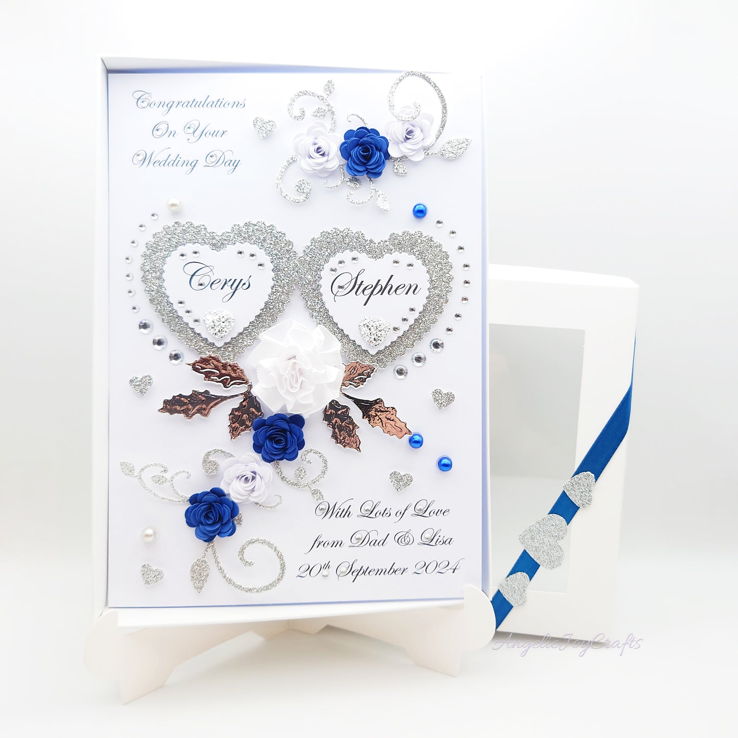 Handmade Personalised 3D Wedding Card with Floral Swirls & Butterflies + Complimentary Gift Box | Anniversary | Wedding | Engagement