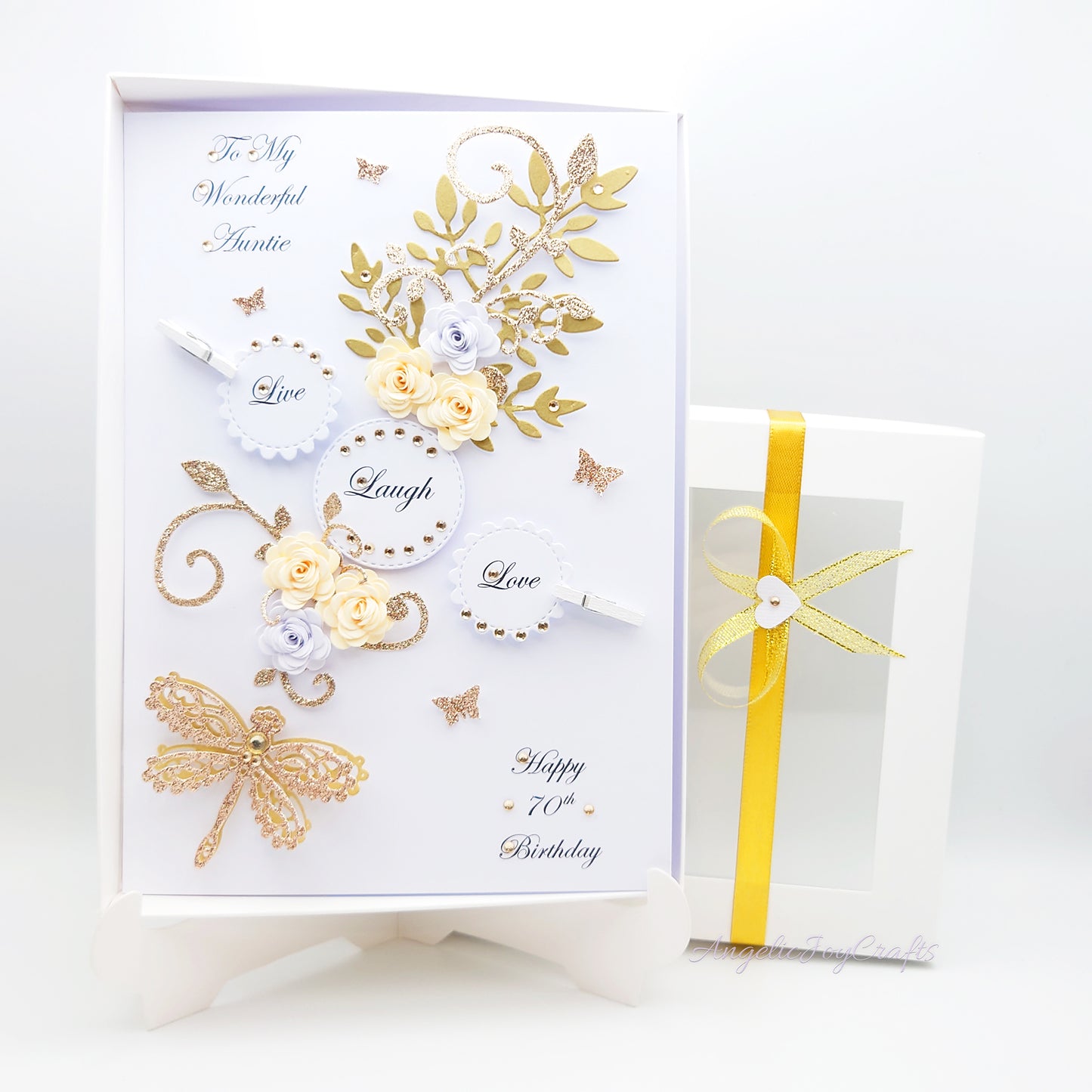 Handmade Personalised 3D Birthday Card with Floral Swirls & Wooden Clips + Complimentary Gift Box | Birthday | Mother's Day