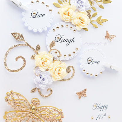 Handmade Personalised 3D Birthday Card with Floral Swirls & Wooden Clips + Complimentary Gift Box | Birthday | Mother's Day