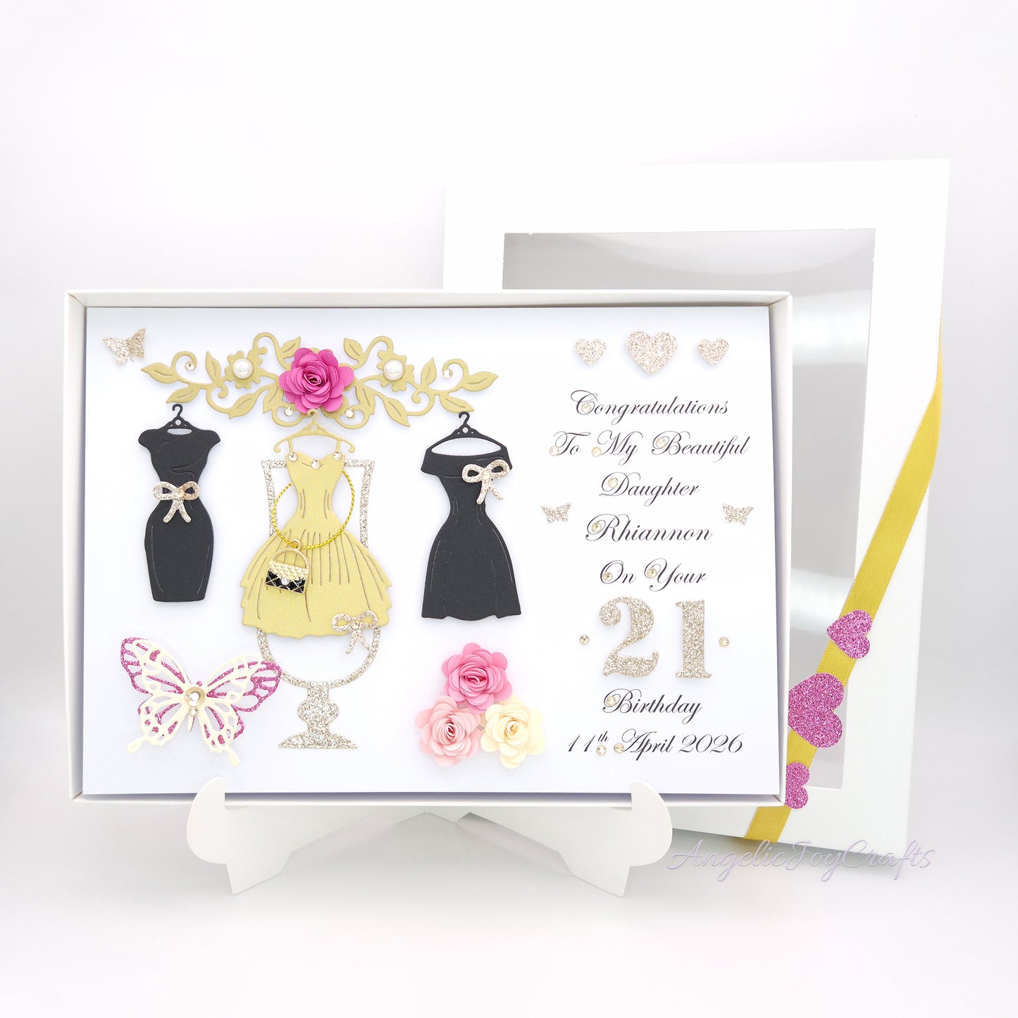 Handmade Personalised 3D Birthday Card with Cocktail Dresses and Flowers + Complimentary Gift Box | Birthday | Mother's Day