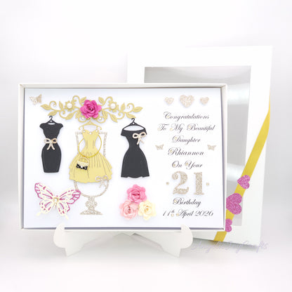 Handmade Personalised 3D Birthday Card with Cocktail Dresses and Flowers + Complimentary Gift Box | Birthday | Mother's Day