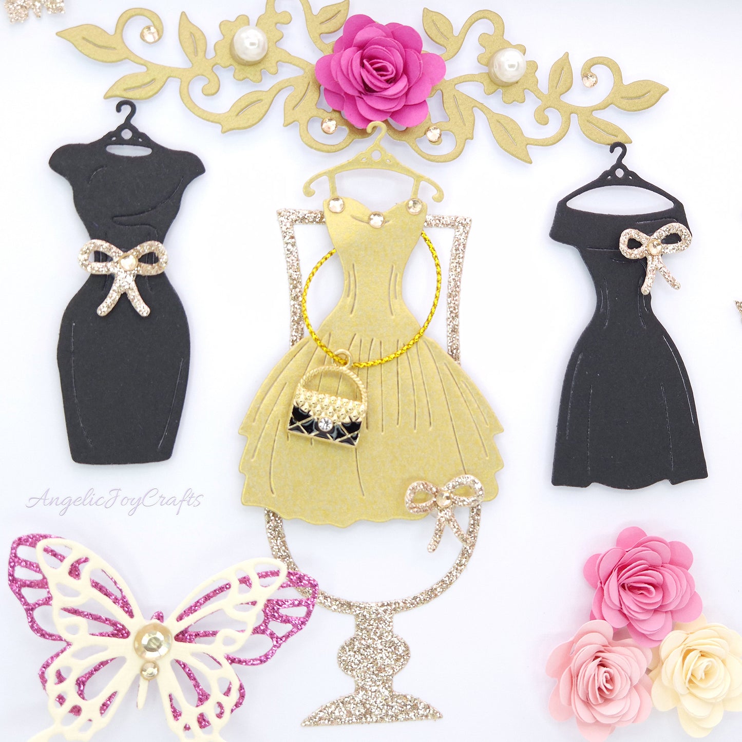 Handmade Personalised 3D Birthday Card with Cocktail Dresses and Flowers + Complimentary Gift Box | Birthday | Mother's Day