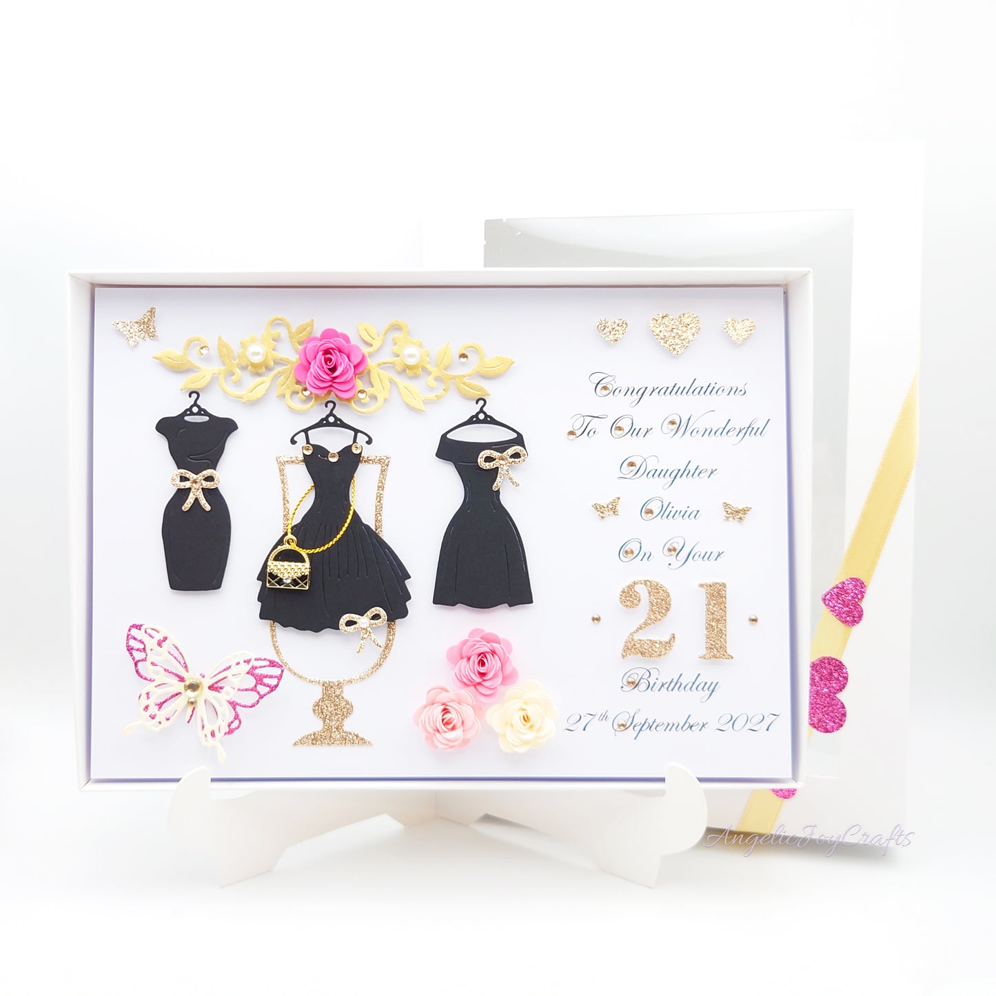 Handmade Personalised 3D Birthday Card with Cocktail Dresses and Flowers + Complimentary Gift Box | Birthday | Mother's Day