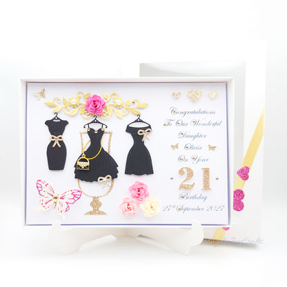 Handmade Personalised 3D Birthday Card with Cocktail Dresses and Flowers + Complimentary Gift Box | Birthday | Mother's Day