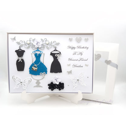 Handmade Personalised 3D Birthday Card with Cocktail Dresses and Flowers + Complimentary Gift Box | Birthday | Mother's Day