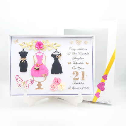 Handmade Personalised 3D Birthday Card with Cocktail Dresses and Flowers + Complimentary Gift Box | Birthday | Mother's Day