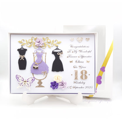 Handmade Personalised 3D Birthday Card with Cocktail Dresses and Flowers + Complimentary Gift Box | Birthday | Mother's Day