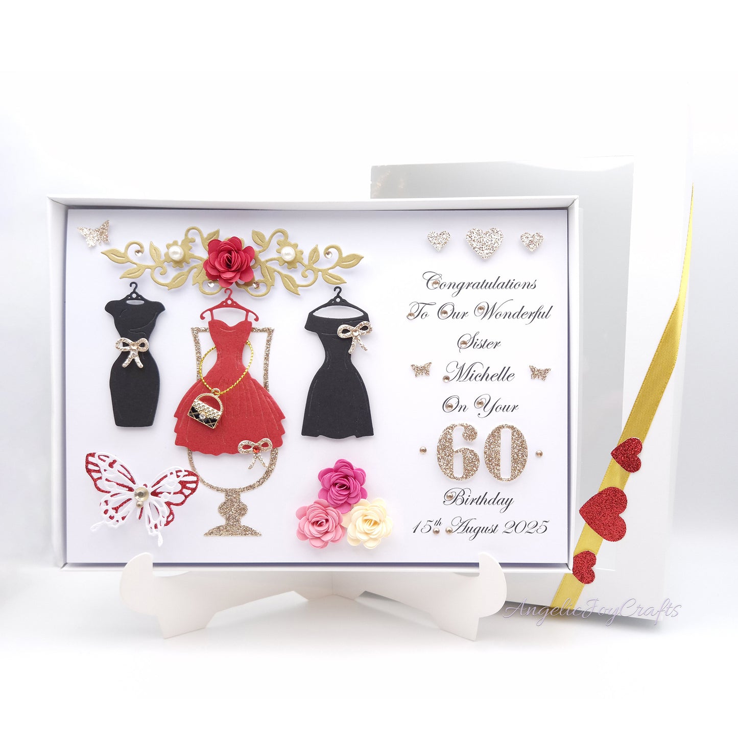 Handmade Personalised 3D Birthday Card with Cocktail Dresses and Flowers + Complimentary Gift Box | Birthday | Mother's Day