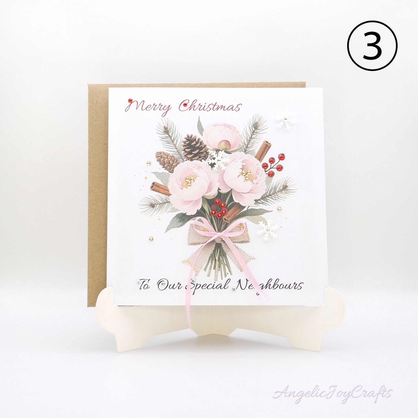 Handmade Personalised Christmas Card with Christmas Vintage Bouquet + Complimentary Envelope | Christmas | Noel | New Year