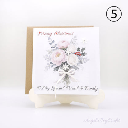 Handmade Personalised Christmas Card with Christmas Vintage Bouquet + Complimentary Envelope | Christmas | Noel | New Year
