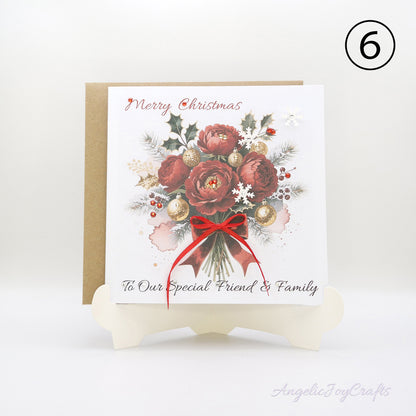 Handmade Personalised Christmas Card with Christmas Vintage Bouquet + Complimentary Envelope | Christmas | Noel | New Year