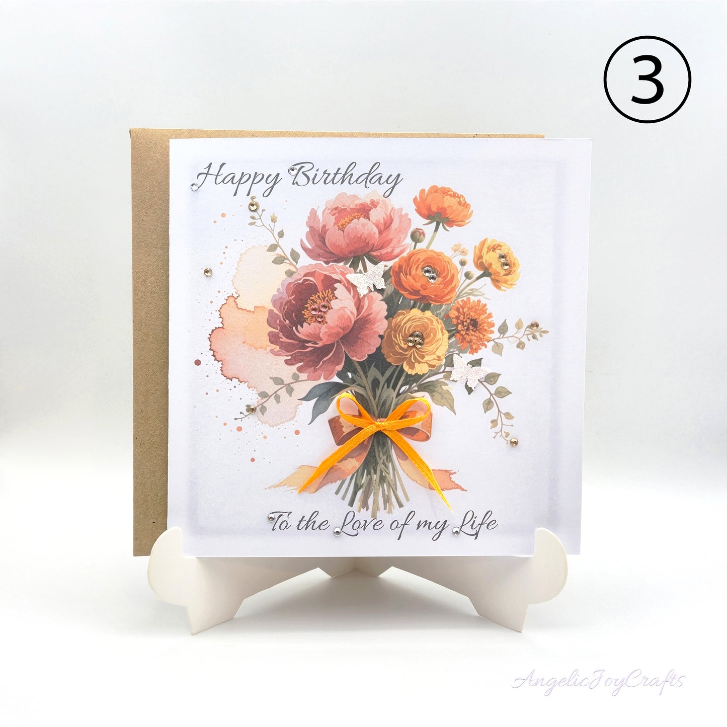 Handmade Personalised Birthday Card with Flower Bouquet & Bow + Complimentary Envelope | Birthday | Mother's Day