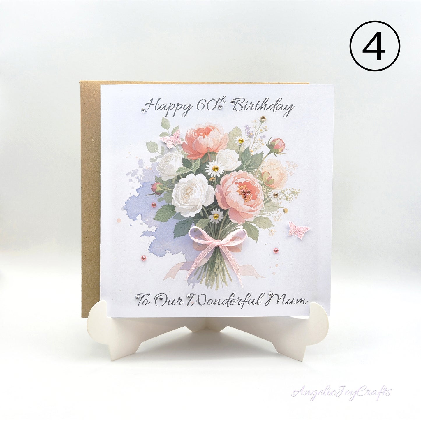 Handmade Personalised Birthday Card with Flower Bouquet & Bow + Complimentary Envelope | Birthday | Mother's Day