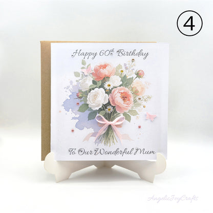 Handmade Personalised Birthday Card with Flower Bouquet & Bow + Complimentary Envelope | Birthday | Mother's Day