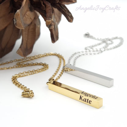 Engraved 3D Bar Necklace  – A Gift with Heart Made Just for You + Complimentary Simple Chain