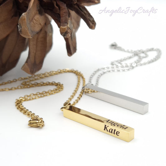 Engraved 3D Bar Necklace  – A Gift with Heart Made Just for You + Complimentary Simple Chain