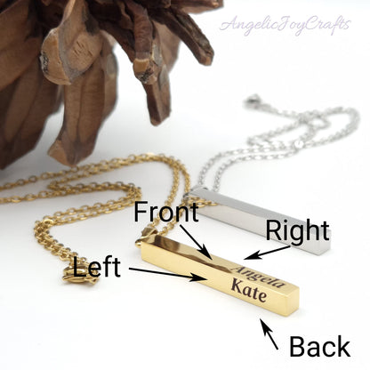 Engraved 3D Bar Necklace  – A Gift with Heart Made Just for You + Complimentary Simple Chain