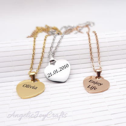 Personalised Engraved Heart Pendant Charm - A Gift with Heart Made Just for You + Complimentary Simple Chain