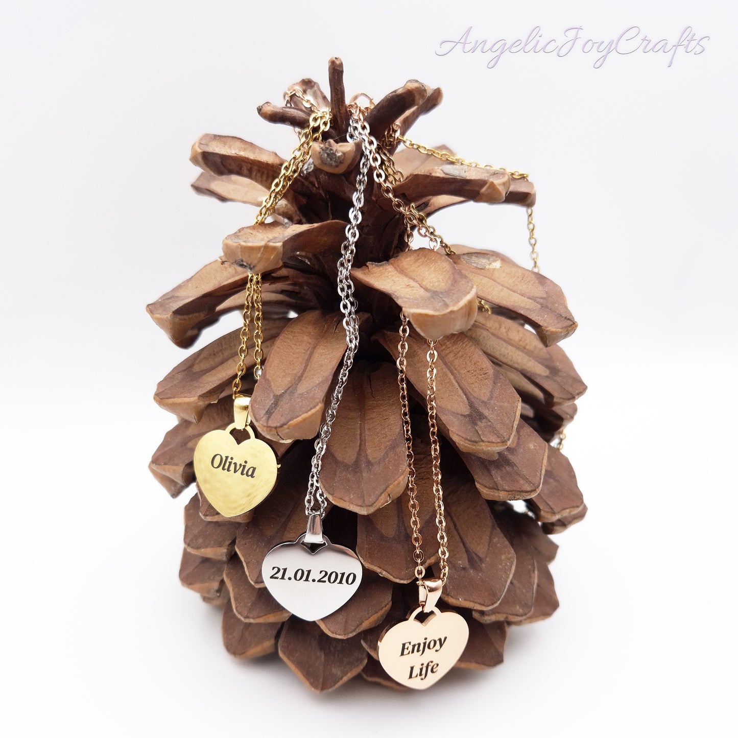 Personalised Engraved Heart Pendant Charm - A Gift with Heart Made Just for You + Complimentary Simple Chain