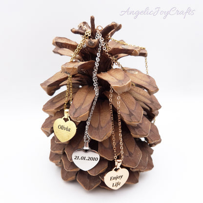 Personalised Engraved Heart Pendant Charm - A Gift with Heart Made Just for You + Complimentary Simple Chain