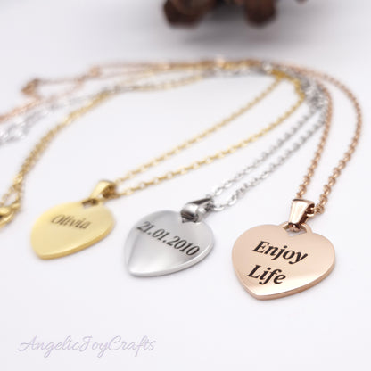 Personalised Engraved Heart Pendant Charm - A Gift with Heart Made Just for You + Complimentary Simple Chain