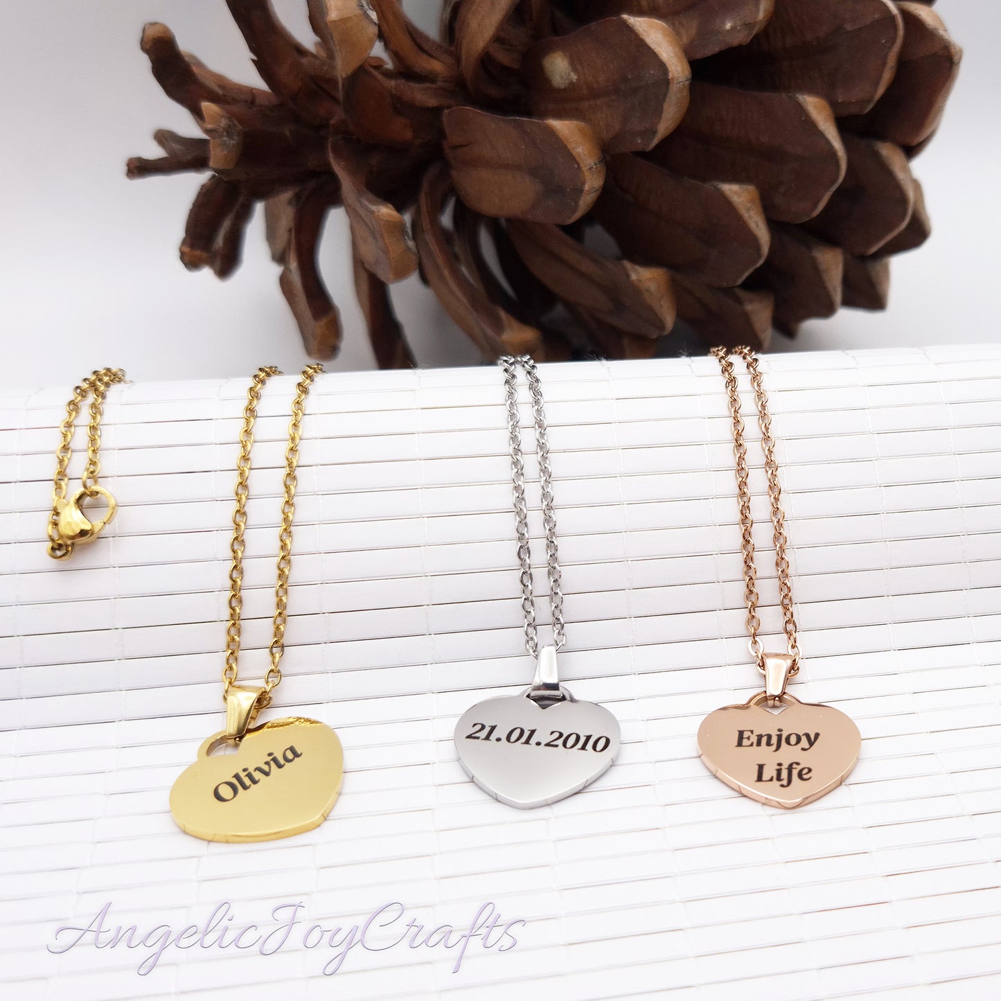 Personalised Engraved Heart Pendant Charm - A Gift with Heart Made Just for You + Complimentary Simple Chain