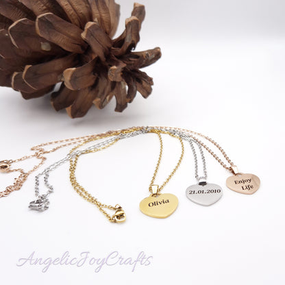 Personalised Engraved Heart Pendant Charm - A Gift with Heart Made Just for You + Complimentary Simple Chain