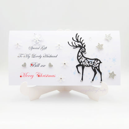 Handmade Personalised 3D Gift Wallet with a Christmas Deer + Complimentary Envelope | Gift Wallet