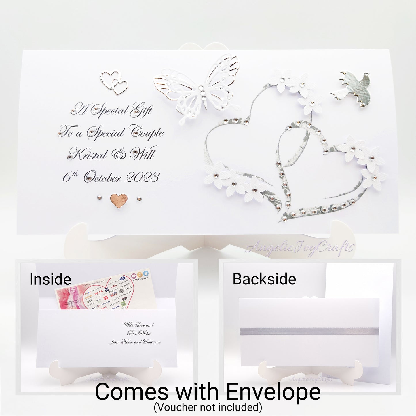 Handmade Personalised 3D Gift Wallet with a Hearts & Butterfly + Complimentary Envelope | Gift Wallet