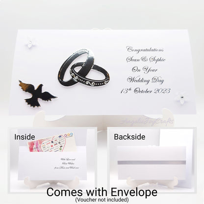 Handmade Personalised 3D Gift Wallet with a Rings & Dove + Complimentary Envelope | Gift Wallet